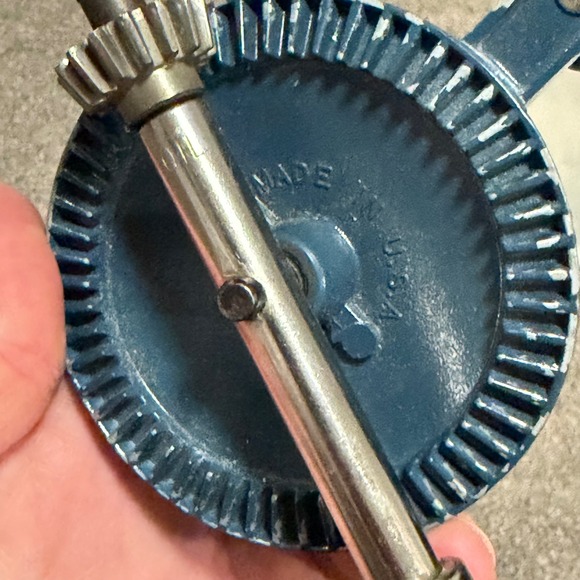 Stanley Handyman No 1214 Hand Drill Blue Metal Gears Vintage Tool - Picture 3 of 6